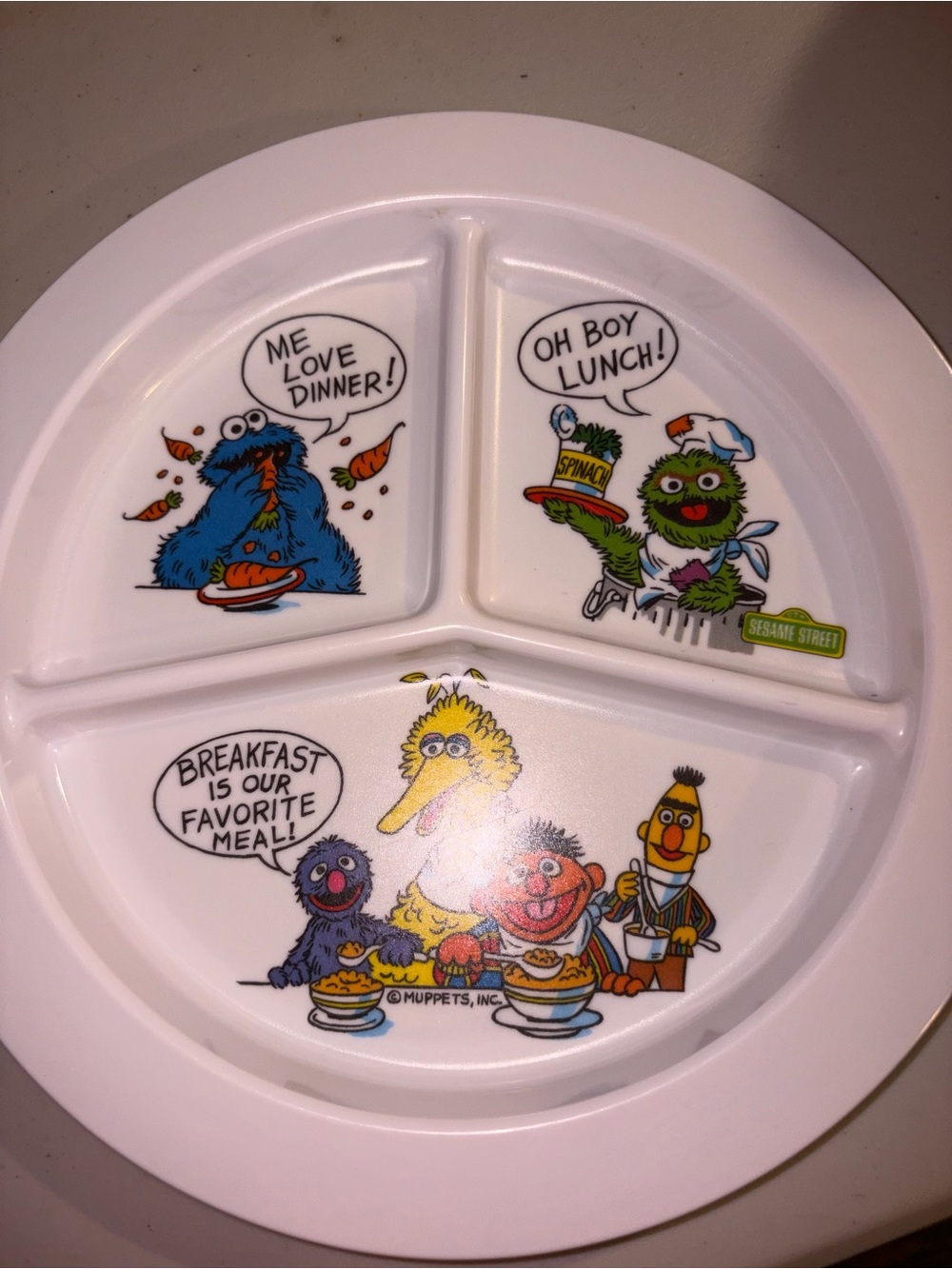 Vintage Melamine Sesame Street Muppets Round Divided Childs Plate